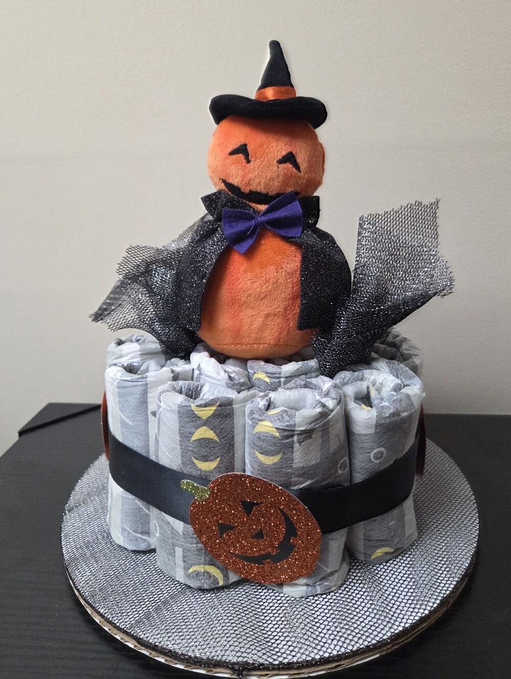 Halloween Pumpkin Plush WITCH Diaper Cake Centerpiece - Orange & Black